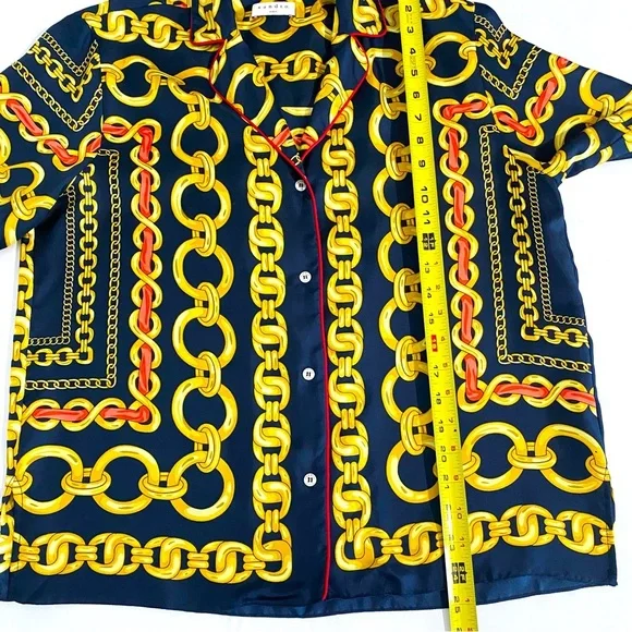 Sandro Paris New Mathias Silk Chain Print Button Down Blouse Medium Designer - Picture 10 of 16